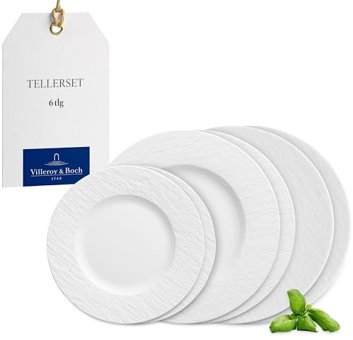 Villeroy & Boch – Manufacture Servizio Di Piatti 6 Pezzi Bianco, Lavabile in Lavastoviglie, Adatto per Microonde, Piatti Moderni, Set Piatti, Piatti Ceramica,Set Di Stoviglie, Porcellana Premium