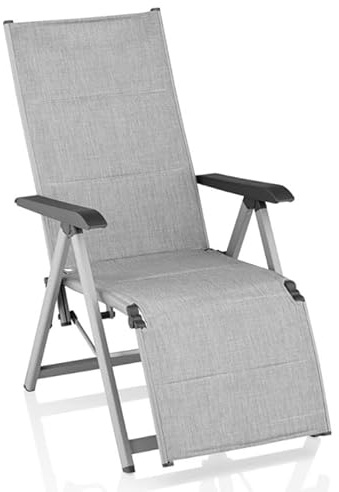 KETTLER BasicPlus Padded Relaxsessel, Silber/hellgrau, Alu/Textilene, verstellbare Rückenlehne