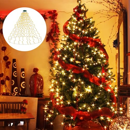 GARITE - Catena luminosa per albero di Natale, 2 m, 400 LED, con anello e 16 ghirlande, illuminazione a LED, per albero di Natale, catena luminosa per 150 cm, 180 cm, 210 cm, 240 cm