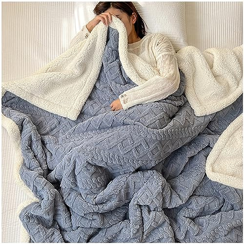 NUODWELL Sherpa-Fleece-Überwurfdecke, flauschig, flauschig, doppelseitig, weich, warm, Jacquard, Korallen-Fleece-Decke für Bett, Sofa, Couch (150 x 200 cm, Nebelblau)