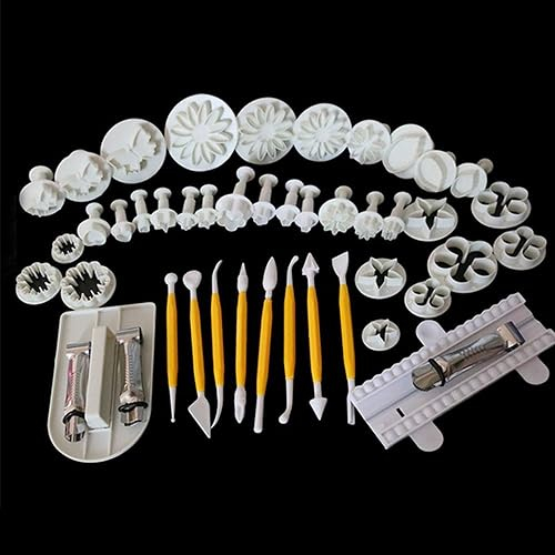 Kit de 46 herramientas de decoración de pasteles de fondant, alisador de pasteles, clips de encaje y moldes en forma de mariposa de hoja de flores, cortador en relieve, accesorios para hornear