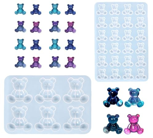 2Pcs 3D Bear Epoxy Resin Molds Creative DIY Casting Mold Crystal Animal Teddy Resin Moulds Crafted Flexible Non-Stick Silicone Molds for Art Crafts