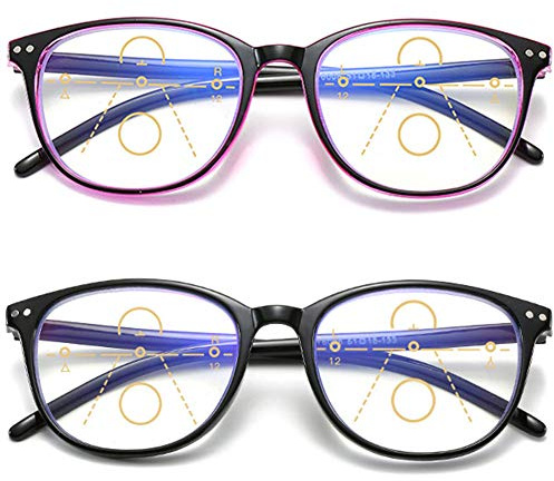 KOOSUFA Gleitsichtbrille Progressive Multifokus Lesebrille Damen Herren | Anti-Blaulicht, Kunststoff, Multifokale Brille, Retro Arbeitsplatzbrille, Intelligente Gleitsicht Lesehilfe +1,0 bis +4,0