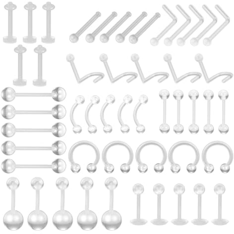 KSJEHW 50Pz Piercing Retainer Trasparente di Bioflex Plastica per Naso Orecchio Septum Lingua Ombelico Capezzolo Silicone Teflon Piercings per Sopracciglio Labret Labret Trago Industrial