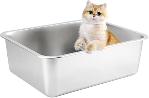 Katzenklo XXL Edelstahl Katzenklo Groß Auslaufsicher und leicht zu reinigen Niemals Gerüche, Rostfre (50 * 35 * 15CM)