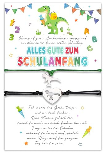 Schultüte Füllung Junge Schulkind Schulanfang Geschenk, 2 Endlich Schulkind Armband, Dinosaurier Armband mit Einschulung Geschenk Karte, Einschulung Junge Einschulungsgeschenke Jungen