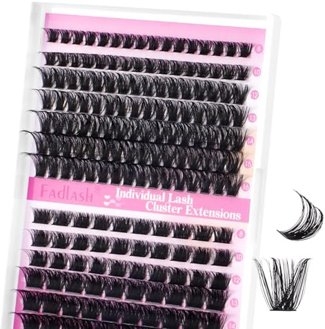 FADLASH Individuella ögonfransar Cluster Lashes Natural D Curl MIX 8-16 Segment Wide Foundation Individuella ögonfransar för ögonmakeup DIY ögonfransförlängning (100P + 200P-0.07D-8-16)