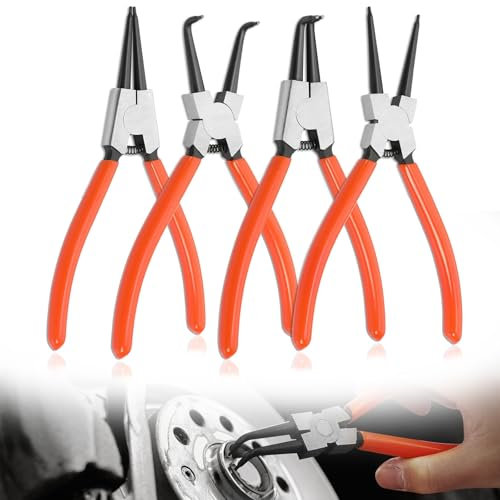 4 Pezzi Pinze per Anelli di Sicurezza,Pinza Seeger Interne ed Esterne Diritte, 7in Pinza per Seeger Lunghezza Punta 2 mm Antiscivolo e Risparmia Fatica,per Anelli di Sicurezza Sostituzione