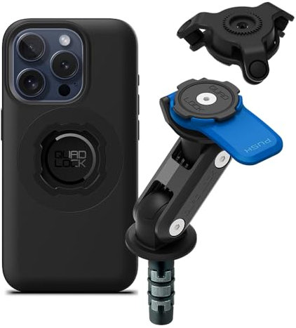 QUAD LOCK Gabelschaft-Handyhalterung für Motorrad mit Vibrationsdämpfer und MAG Hülle für iPhone 15 Pro