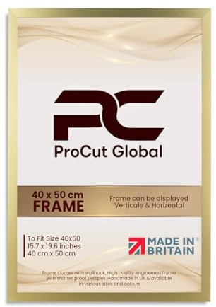 Procut Global 50X40CM Gold Picture Frames – Sleek Wooden Photo Frame with Shatterproof Perspex for Wall or Tabletop – Perfect for Posters, Certificates, Prints–Multiple Sizes & Colors Available