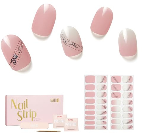 Nailog Gel nagelklistermärken - 34 st halvhärdade gel nagelklistermärken nagellack wrap självhäftande nagelklistermärken för nagelkonst gör-det-själv, gåva kvinnor, älva | 34 remsor i 17 storlekar, gelnaglar av salongskvalitet, glansiga, långvariga, HEMA-fria, veganska, enkla och säkra