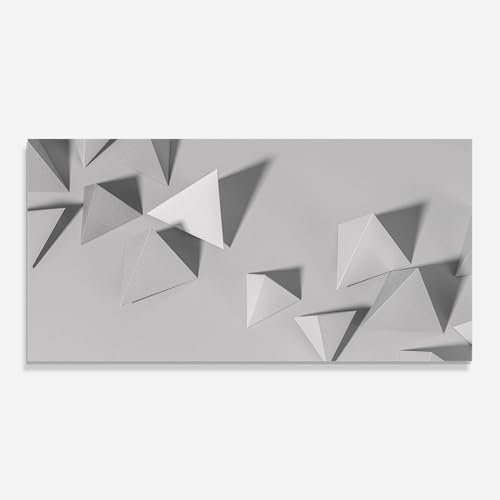 ARTHUB® Glasbild 60x150 cm, 5mm ESG | Moderne Wandbilder aus Glas für Wohnzimmer & Schlafzimmer, Wanddekoration, Wohnkultur, Abstrakte, 3d White Triangle
