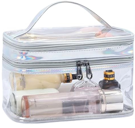 Sac cosmétique Transparent Double Couche - Trousse de Maquillage Double Laye | Trousse de Maquillage étanche, Organisateur de Sac cosmétique pour Filles, Sac de pour Articles de Toilette