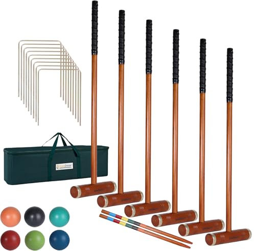 SpexDarxs Set di croquet da 89,9 cm, set deluxe per croquet con mazze in legno di alta qualità, colorate, palle, wicket, paletti, borsa per il trasporto, classici giochi da giardino all'aperto per