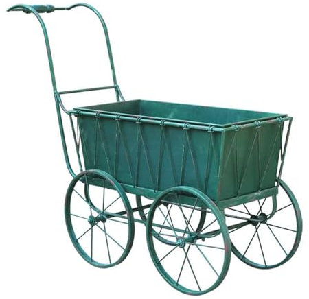 Brouette de jardin robuste en métal avec 4 roues pour jardinage et décoration de pelouse