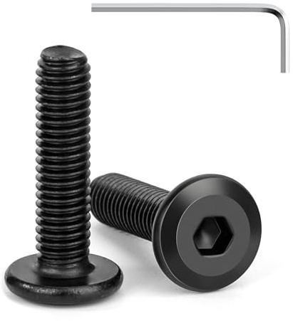 Tunejoy 20 Piezas Tornillos de Cabeza Plana M5 x 20 mm Negro Tornillo de Cabeza Hexagonal de Acero Inoxidable A2 V2A Perno de Muebles con llave Allen Rosca Completa