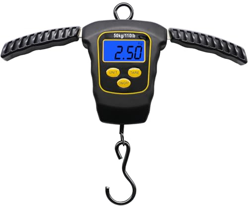 Bilancia da pesca portatile da 50 kg, bilancia digitale da appendere, con manici pieghevoli, impermeabile, con display LCD retroilluminato, idea regalo per la pesca