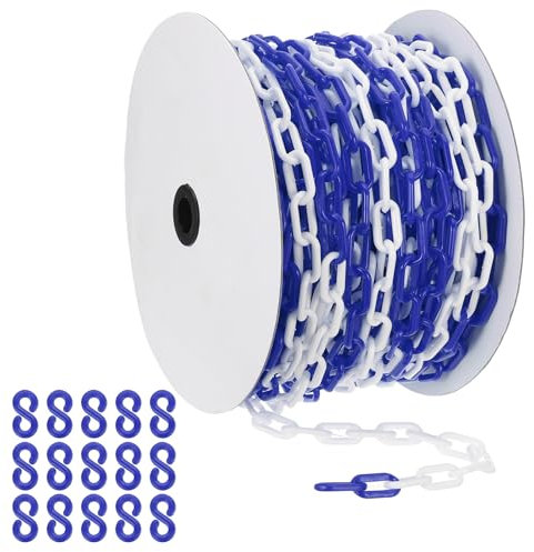 PATIKIL Cadena de plástico azul/blanco, 131pcs 6mm Cadena de barrera de seguridad de plástico grande Larga para control de multitudes, estacionamiento, cerca