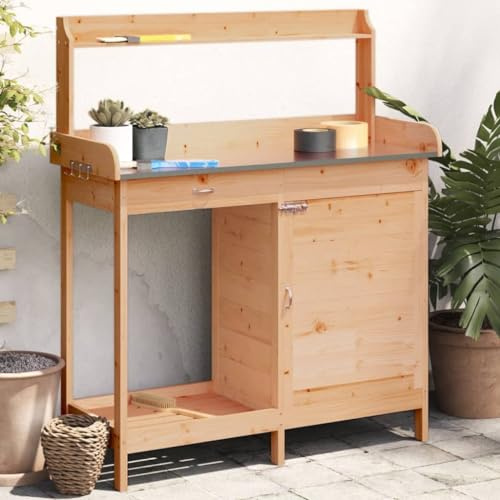 Homgoday Mesa para macetas con Armario Madera de Abeto 110,5x45x124,5 cm Plantas de Interior y Exterior Soportes para Múltiples Plantas para Patio, Jardín, Balcón, Sala de Estar, Dormitorio