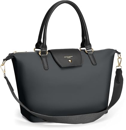 David Jones - Damen Shopper Nylon Wasserdichte Handtasche - Schultertasche MittelGroße Henkeltasche - Weich Tote Shopping Bag Elegante Tasche - Umhängetasche Modische Alltag Arbeit Reise - Schwarz