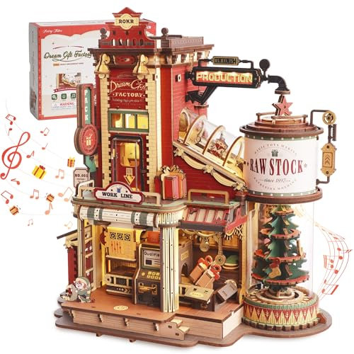 ROKR 3D Wooden Puzzle Music Box Dream Gift Factory Model Kits For Adults To Build Unique Christmas House Gift Idea Home Decor EAB01