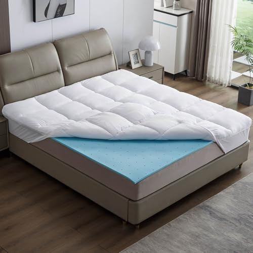 AMBINESS® Matratzen Topper mit Memory Foam Gel Kern | 7 Größen | 80x200cm - 180x200cm | 7cm Gelschaum Matratzentopper | Spannumrandung temperaturregulierend Maschinenwaschbar | Öko-Tex | 180x200cm