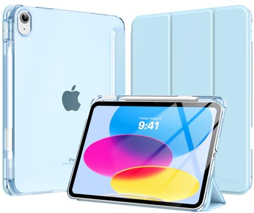 MoKo Cover per iPad (A16) 11a Generazione 11 Pollici, iPad 10a Gen 10,9 | Custodia per iPad 11/10,9 2025/2022 con Portapenna, Cover Trifold Sottile Leggera con Retro PC Rigido Traslucido, Blu Cielo