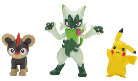 Pokémon Pack de 3 Figuras de Batalla Pokémon: Incluye Figuras de Batalla Litleo y Pikachu de 5 cm y Floragato de 7,5 cm