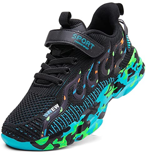 Qvxkd Gymnastikskor flickskor turanskor pojkar inomhusskor pojke sportskor barn mesh ventilerande barnskor utomhus löparskor sneakers kardborreband vandringsskor 28 EU-39 EU, svart, 30 EU