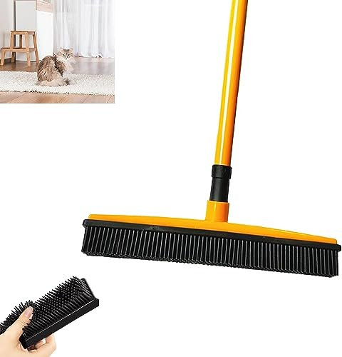 Rubber Hair Remover Pet Hair Remover Broom Carpet Rake Mats Bench for Pet Hair Removal (Orange)