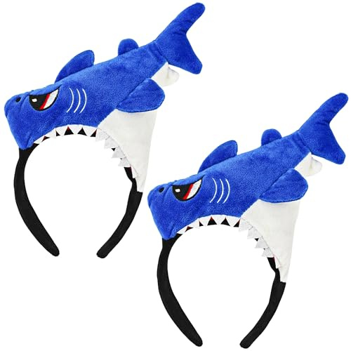 Amlisia 2 Stück Hai Stirnband, Plush Hai Haarreif hai Kostüm Tierohren Haarreif Lustige Kopfbedeckung Fisch kostüm für Halloween Karneval Party