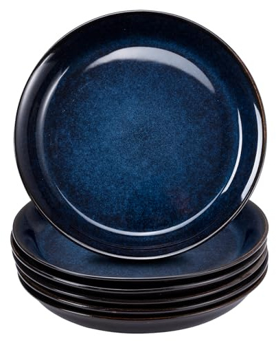 Bluweet Juego de 6 platos pequeños de gres, 6 piezas, platos llanos, resistentes a los arañazos, aptos para lavavajillas, platos llanos, superficie esmaltada azul, 19 cm