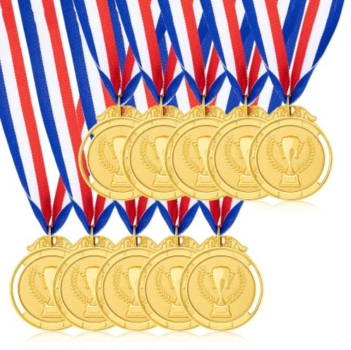 Leikedun 10PCS Metal Medals for Adults Children, Gold Award Medals with Ribbon, Football Medals Sports Day Medals for Football Match, Sports Day, Party Decoration