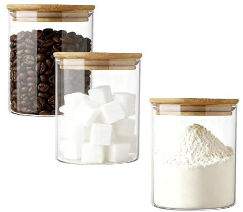 750ml Glass Jars with Bamboo Lids, High Borosilicate Glass Transparent Airtight Food Storage Tank, Air Tight Kitchen Food Cereal Containers for Storage, Pantry Organization Jar (3-Pack 750ml)