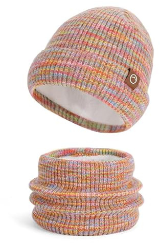 WANYI 2 Stück Damen Mütze Winter Strickmütze Beanie Schal Set Warme Wintermütze Mehrfarbig Mode Mütze mit Weichem Innenfutter