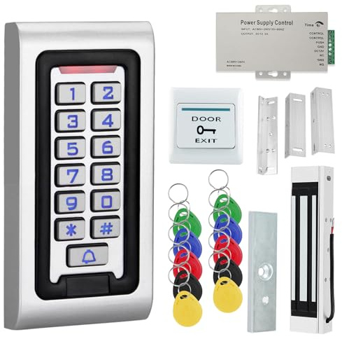 AccessShield Système de contrôle d'accès extérieur étanche avec Alimentation DC 12 V, Interrupteur de sécurité de Porte, Serrure électrique, Porte-clés adapté pour la Maison, Les Appartements, Les