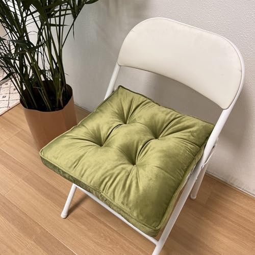 Cómodo juego de 4 cojines para silla de 40,6 x 40,6 cm, color verde hierba con lazos, para interiores y exteriores, para casa, oficina, restaurante, diseño antideslizante