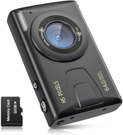 Digitalkamera CCN, 64MP 1080P FHD Fotokamera mit 3,0 Zoll Bildschirm, 18X Digitalzoom Tragbar Kompaktkamera mit 32GB TF-Karte, USB-Kabel, für Teenager Erwachsene Anfänger, Schwarz