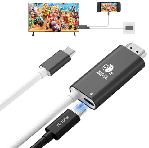 Switch 2 Dock, Tragbare Docking Station für Nintendo Switch 2/1/OLED, USB C auf HDMI Kabel Adapter mit 100W PD Ladestation, 4K@60Hz TV Dockingstation für Reisen, Kompatibel mit Steam Deck/MacBook (2m)
