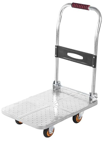 Diable à plateau robuste - Chariot de transport industriel avec roues pivotantes à 360° en caoutchouc - Chariot en métal pour chargement et déchargement