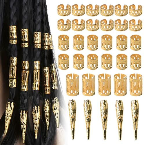 Dreadlock Perline Clip a Spirale, 50 Pezzi Gioielli Dreadlocks Trecce Clip,Anellini per Capelli Treccine, Accessori per capelli dorati, in metallo, per trecce, Per Uomini e Donne