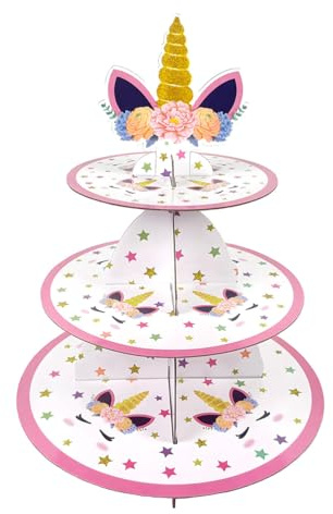 Fuwraixis Unicorn Cupcake Stand, 3-Tier Dessert Tower, Girls Birthday Party Decoration, Unicorn Theme Cake Decoration, for Children's Parties and Anniversaries