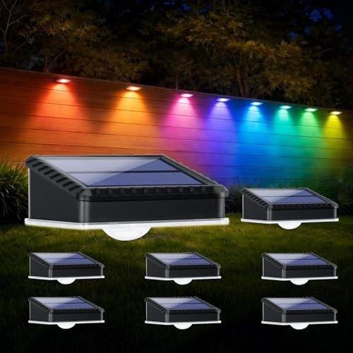 8PCS Solar Fence Lights Outdoor Garden for Fence Decorations Waterproof | 8 Colors RGB Solar Powered Garden Fence Lights Wall Lights for Patio Backyard Decking Porch Gate Garage Decorations