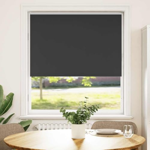 Rollo Wandmontage, Verdunkelungsrollo Schwarz 95x175 cm Stoffbreite 90,7 cm Rollo Balkontür für Fenster innen Wand, Deckenmontage Fensterrollo Seitenzugrollo Klemmrollo