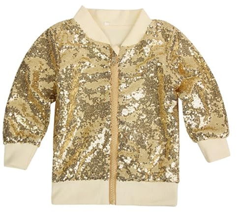 Generisch Disfraces de carnaval para niños Chaquetas de lentejuelas para niñas Color sólido Manga Larga con Cremallera para Niños Navidad Ropa de moda brillante, amarillo claro, 7-8 años