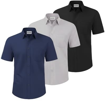 Liloak Short Sleeve Shirts Men Pack Button Down Work Shirts for Office Work and Smart Casual Wear