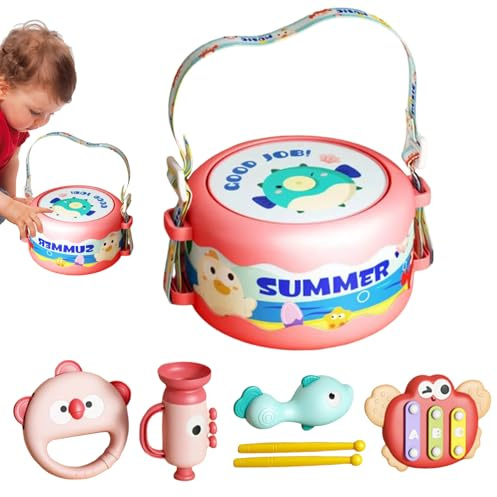 Children’s Drum Percussion Instrument, Safe Kids Drum Set 6 Pieces, Multifunctional Preschool Musical Girls Early Learning