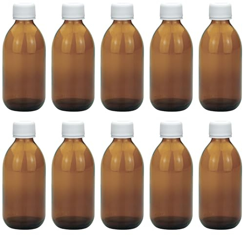 Devitre 10x Braune Glasfasche 250 ml Laborflaschen mit Originalitätsverschluss & Etiketten