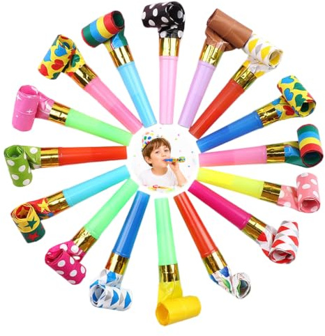 20Pcs Colorful Party Blowers, Funny Party Poppers, Noise Maker Party Blowers for Kids Adults, Party Blower Toys, Ideal Party Bag Fillers for Birthday, Christmas & Graduation Celebration Party