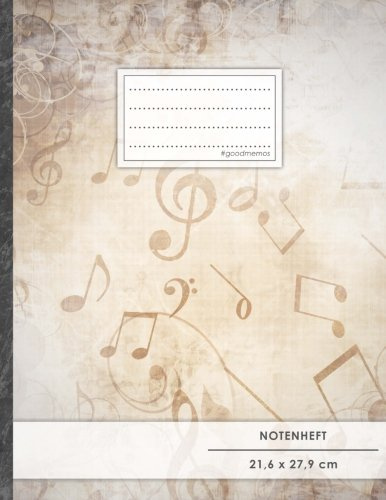 Notenheft: DIN A4 • 48 Seiten, 24 Blatt, 12 Systeme, „Nostalgie“ • Original #GoodMemos Schulheft • Mit Inhaltsverzeichnis und Seitenzahlen, Noten-Lineatur 14